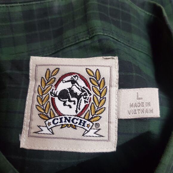 Cinch Men's Shirt Large Green Plaid Button Down Woven Cowboy Rodeo Ranch Western - Picture 10 of 11